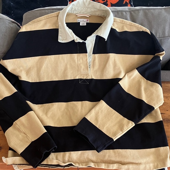L.L. Bean Tops - L.L. Bean Signature Black and Tan Wide-Stripe Rugby Shirt size large